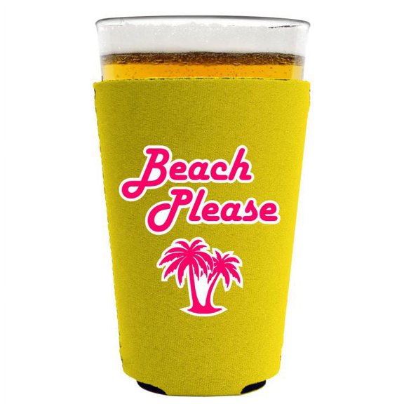 Beach Please Pint Glass Coolie (Yellow)