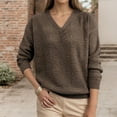 thumbnail image 2 of Women's V-Neck Knit Sweater Soft Long Sleeve Casual Pullover Top for Fall Fashion Outfits Coffee S, 2 of 3