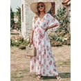 thumbnail image 2 of Women Summer Loose Boho Wrap V Neck Short Sleeve Floral Long Flowy Maxi Beach Wedding Guest Spring Dresses 2024, 2 of 6