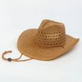 thumbnail image 1 of Sombrero de paja hecho a mano para mujer, nuevo estilo, Riviera francesa, vacaciones en la playa, tejido calado, gorra con protección solar superior plana, talla grande, 1 of 5