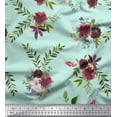 thumbnail image 1 of Soimoi Green Cotton Cambric Fabric Leaves & Faith Rose Floral Print Fabric by the Yard 58 Inch Wide, 1 of 3
