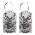 thumbnail image 3 of Sikiie Monochrome Deer Floral Luggage Tag for Suitcase Leather Baggage Tag with Stainless Steel Loop Privacy Cover for Women Men Girls-4 PCS, 3 of 5