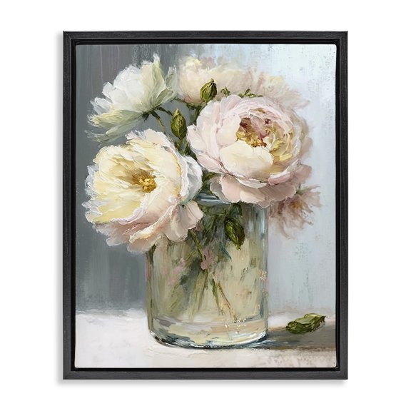 Stupell Industries Shabby Chic Subtle Rose Blooms Black Floating Frame Canvas Art, 17 x 21, by Gina Kelly