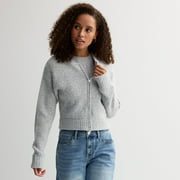 Juniors' madden girl Mossy Double Zipped Bomber Cardigan Color: Light Grey Heather Size: X SMALL
