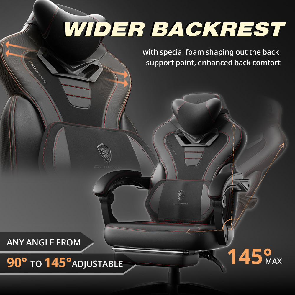 GOOSEA Gaming Chair with Footrest and Lumbar Massage, High Back Ergonomic Computer Desk Chair, Big and Tall Office Chair with Retractable Footrest, 300lbs, Black