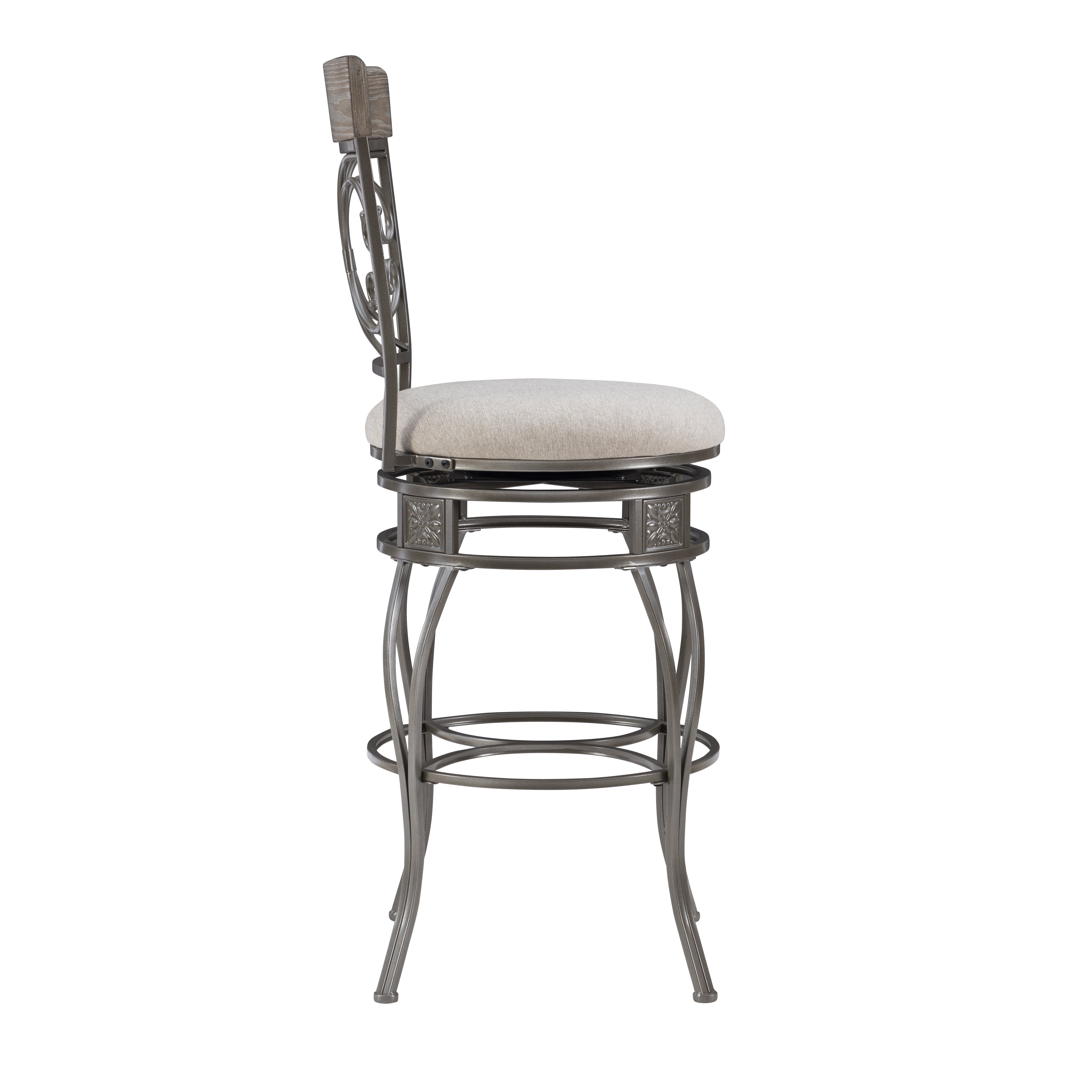 Powell Big & Tall 30" Indoor Metal Ornate Swivel Bar Stool, Graywash/Light Gray