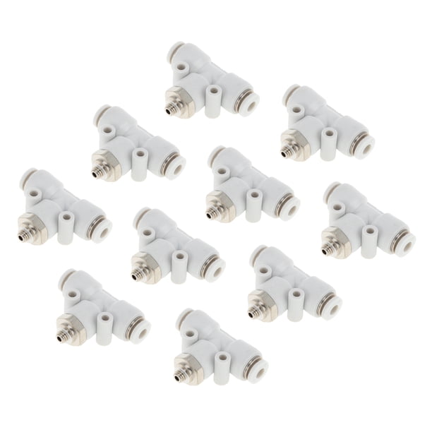 Accesorios de aire de conexión rápida T tipo Unique Bargains 5/32" plástico metal M5 10 piezas tono blanco plateado