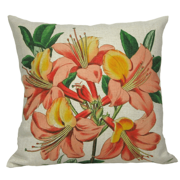 18" Green and Orange Floral Lily Square Throw Pillow Cover