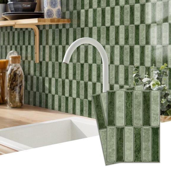 6Sheets Peel and Stick Tiles Wall Stickers Green Marbling Geometric Stripe Pattern 6.7" x 9" Mosaic  Brick Decals Self Adhesive Waterproof Kitchen Backsplash