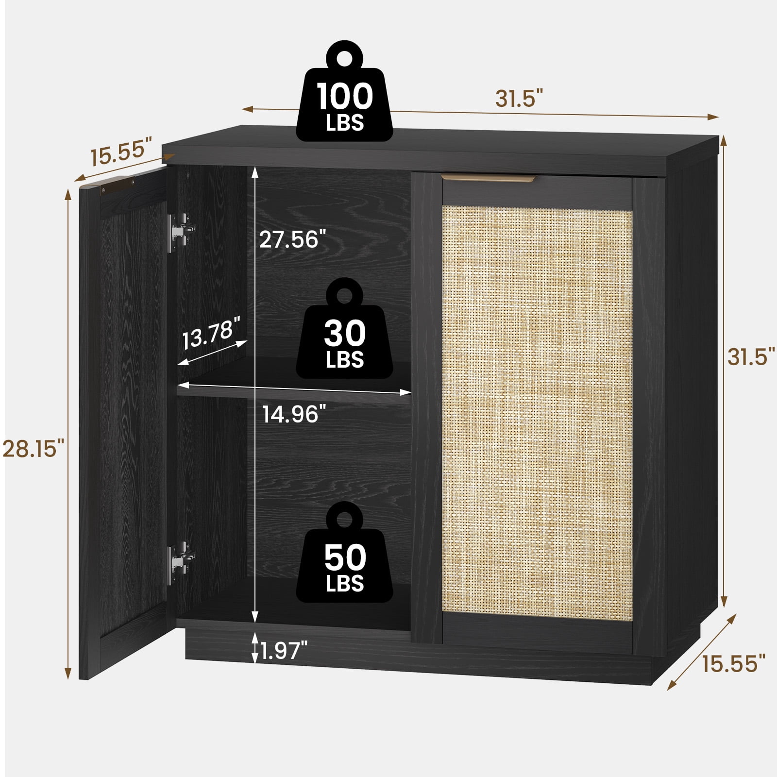 Hommpa Sideboard Buffet Cabinet Rattan Kitchen Storage Organizer Boho Farmhouse Accent Cabinets TV Console for Living Dining Room Coffee Bar for Party Holiday Festival Christmas Gift, Black