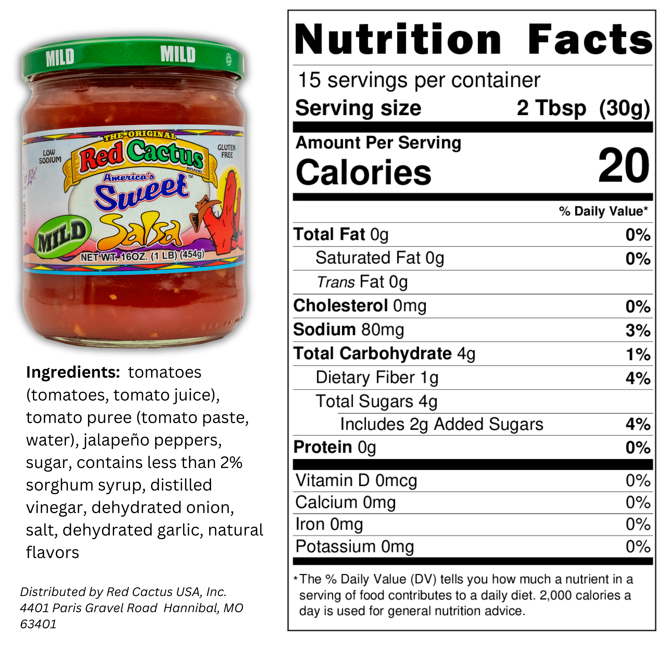 (2 pack) Red Cactus America’s Sweet Salsa, Mild, 16 oz - Sweet Mild Salsa for Dipping, Tacos, and Nachos