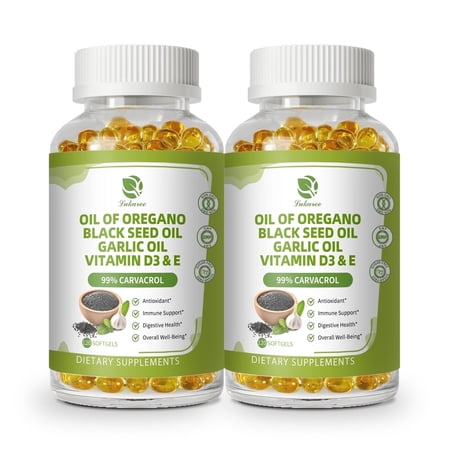 (2 Pack)Oil of Oregano with Black Seed Oil & Garlic Oil, Oregano Oil Softgels for Immune & Digestive Support - Antioxidant Supplement Softgels By LUKAREE