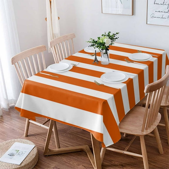 Burnt Orange Striped Tablecloth Rectangle Table Cloth 60x84 , Waterproof Tablecloth Outdoor Table Cloth, Thanksgiving Orange White Stripes Washable Table Cover for Kitchen Dining Party