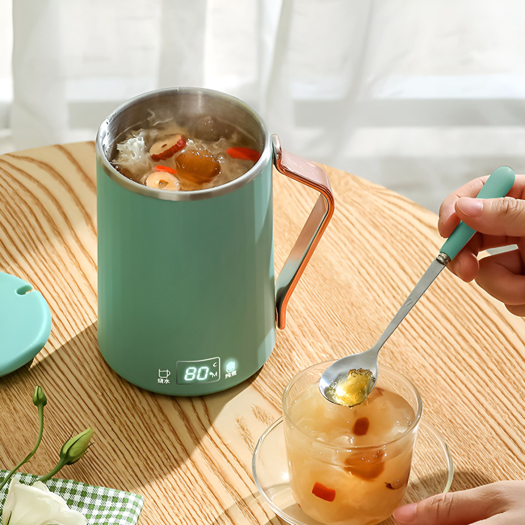 HIBIBUD 2026 New Beach Electric Kettle Stainless Steel Travel Electric Kettle 450Ml Stew Cup,7 Minutes Boil Small Slow Cooker Stainless Steel Portable Saucepan with Temperature Control