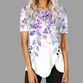 thumbnail image 2 of PVCS Womens Tops Clearance Under $5 Women's Casual Round Neck Casual Button Printed Short Sleeve Blouse Short Sleeve Round Neck Blouse/Shirt, 2 of 5