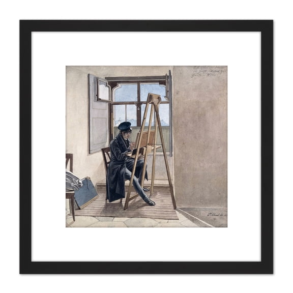 Erhard Portrait Painter Johann Klein At Easel Painting 8X8 Inch Square Wooden Framed Wall Art Print Picture with Mount