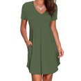 thumbnail image 5 of Liher Dress for Women Casual Loose Sundres Army Green Short Sleeve V Neck Mini Summer Beach Dress with Pocket Clothes Size S, 5 of 6