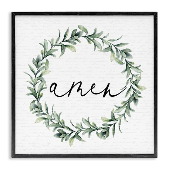 Amen Botanical Wreath & Script Black Framed Giclee Art, design by Lettered and Lined