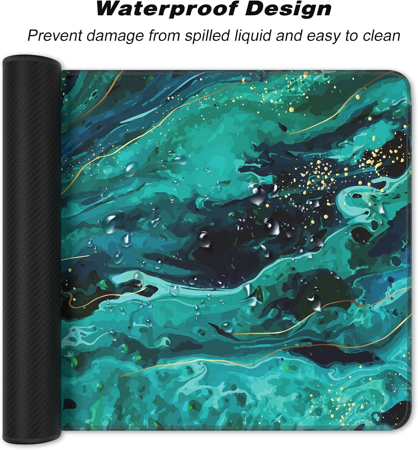 Extended Large Mouse Pad, XXL Gaming Mousepad 31.5 x 15.7 Inch, Big Computer Keyboard Desk Pad, Waterproof Mouse Mat with Stitched Edges and Non-Slip Base for Office Gaming, Green Marble