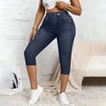 thumbnail image 5 of Women's Stretchy Capri Jeggings High Waisted Tummy Control Faux Denim Leggings Skinny Pull on Capris, 5 of 6