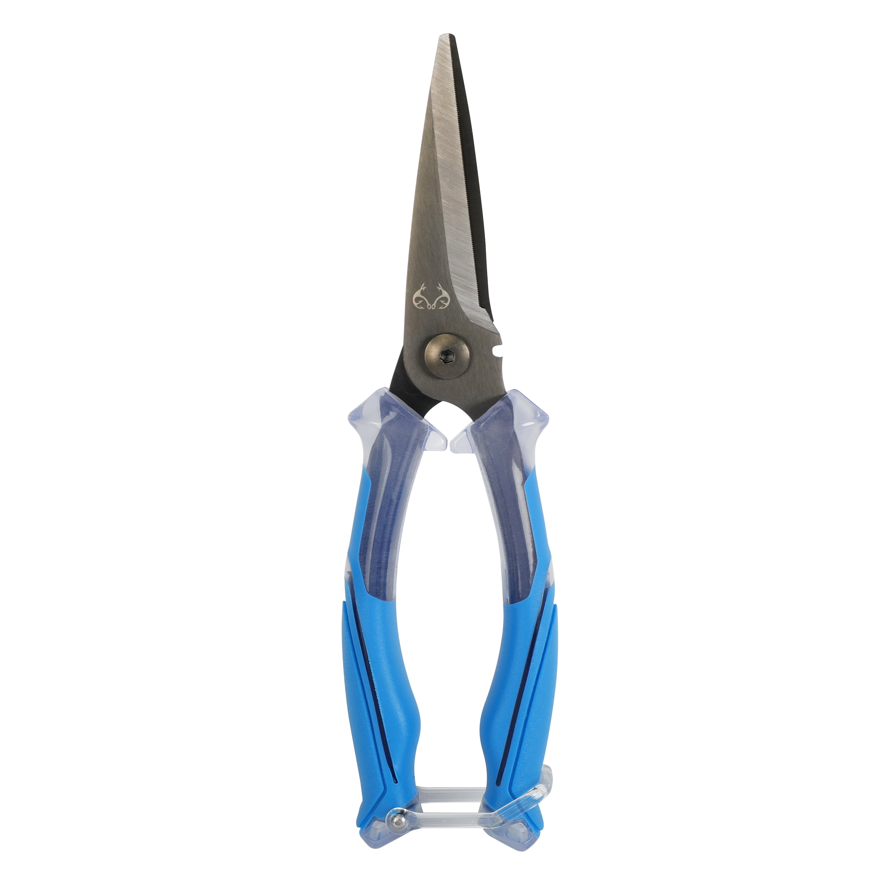 Realtree Fishing 8-inch Snips with Integrated Wire Cutter, Stainless Steel, Blue