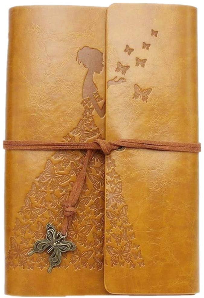 Refillable Spiral Bound Notebook with Lined Pages and 5 Dividers Vintage Travel Diary to Write in for Women Men Gift A6 Leather Writing Journal Pink 