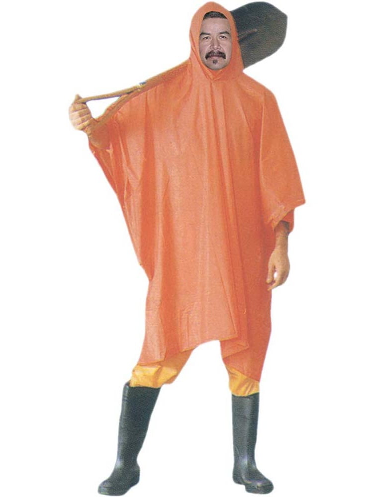 Adult Sized 10mil Orange Vinyl Rain Poncho, Hood (ToolUSA: RAIN-90509 ...