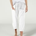 thumbnail image 4 of Capri Pants for Women 2025 Linen Casual Drawstring Elastic Waist Cargo Capris with Large Pocket Womens Cropped Pants, 4 of 7