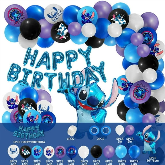 Cartoon Blue Monster Theme Birthday Party Balloons Decoration Set, HAPPY BIRTHDAY Foil Balloons Flag Set