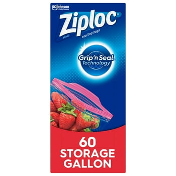 Ziploc® Brand Storage Bags with Grip 'n Seal Technology, Gallon, 60 Count