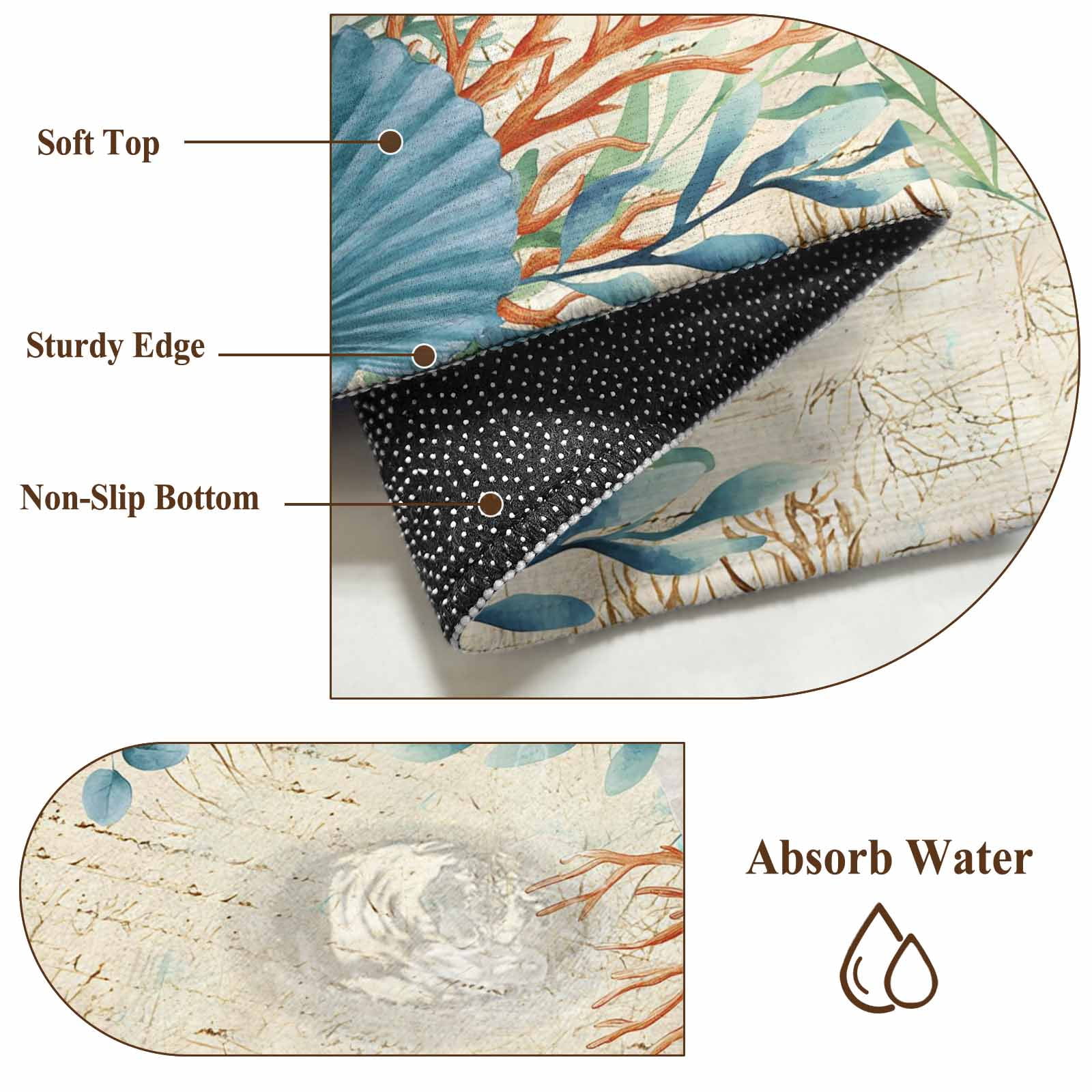 5'x7' Area Rugs for Living Room Bedroom, Beige Beach Coastal Washable Rug Carpet Runner Indoor Outdoor, Summer Nautical Coral Shell Botanical Non Slip Floor Mats Area Rug for Kitchen, Nursery