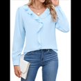 thumbnail image 3 of Blusa Informal Elegante para Mujer, de Larga, con Cuello en V y Volantes, para el Trabajo, 2025 Azul XXL, 3 of 10