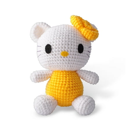 Yellow Cute Kitty Handmade Amigurumi Stuffed Toy Knit Crochet Doll VAC