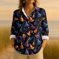 thumbnail image 2 of WTOBBY Women's Long Sleeve Casual Button Up Shirt with Retro Halloween Print, Perfect for Everyday Wear and Seasonal Events, Featuring Classic Collar Design for Comfortable Outfits,Navy S, 2 of 4