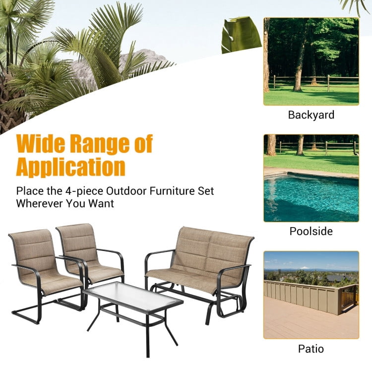 Aimee Lii 4 Pieces Outdoor Patio Furniture Set with Padded Glider Loveseat and Coffee Table, Patio Conversation Sets, Brown Aimee Lii 4 Pieces Outdoor Patio Furniture Set with Padded Glider Loveseat and Coffee Table, Patio Conversation Sets, Brown