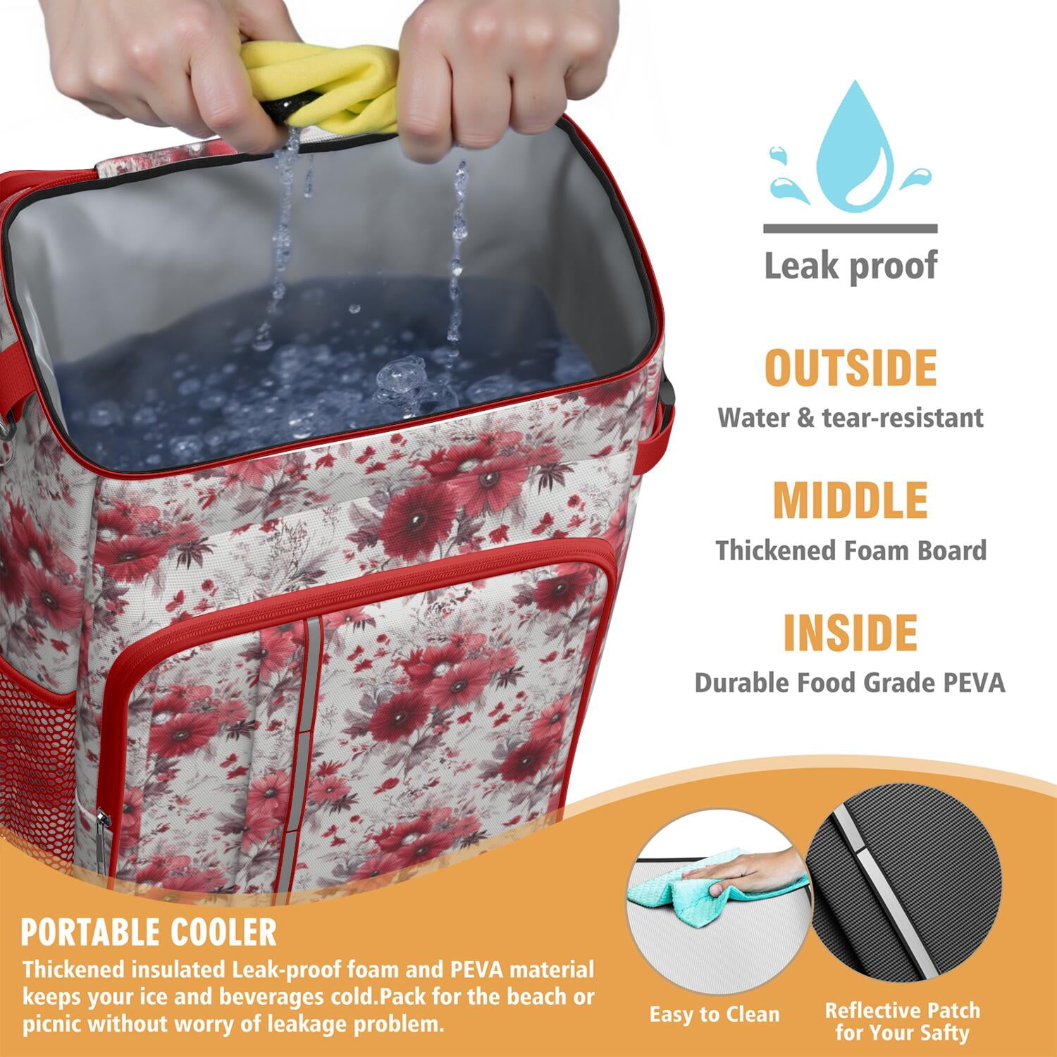 Travel Cooler Bag - Pioneer Flower Camping Beer Cooler Backpack with Bottle Opener- Waterproof Insulated Picnic Backpacks - Cooler Bag for Beach