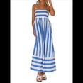 thumbnail image 1 of Vestido Holgado con Espalda A Rayas y Fruncido para Mujer, Tirantes Finos, Aberturas y Vuelo. Azul XL, 1 of 10