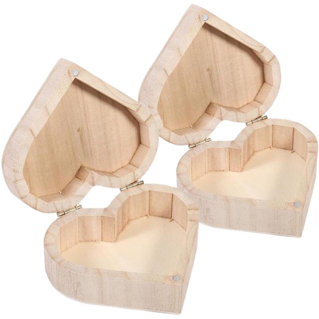2pcs Wooden Jewelry Boxes New Wooden Heart-Shaped Jewelry Storage Boxes Packaging Carrying Cases