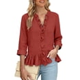 thumbnail image 5 of Kelon Womens V Neck Shirt Long Sleeve Cotton Blouses Ruffled Top with Collar Business Casual Basic Spring Outfits, 5 of 8