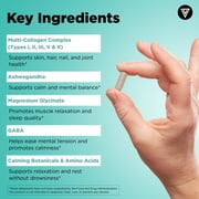 Vital Vitamins Multi Collagen Complex + Calm - 5 Collagen Types (I, II, III, V & X) for Skin, Hair, Nails & Joints - L-Theanine, Ashwagandha & Magnesium Glycinate - Melatonin-Free Relaxation - 90 Ct