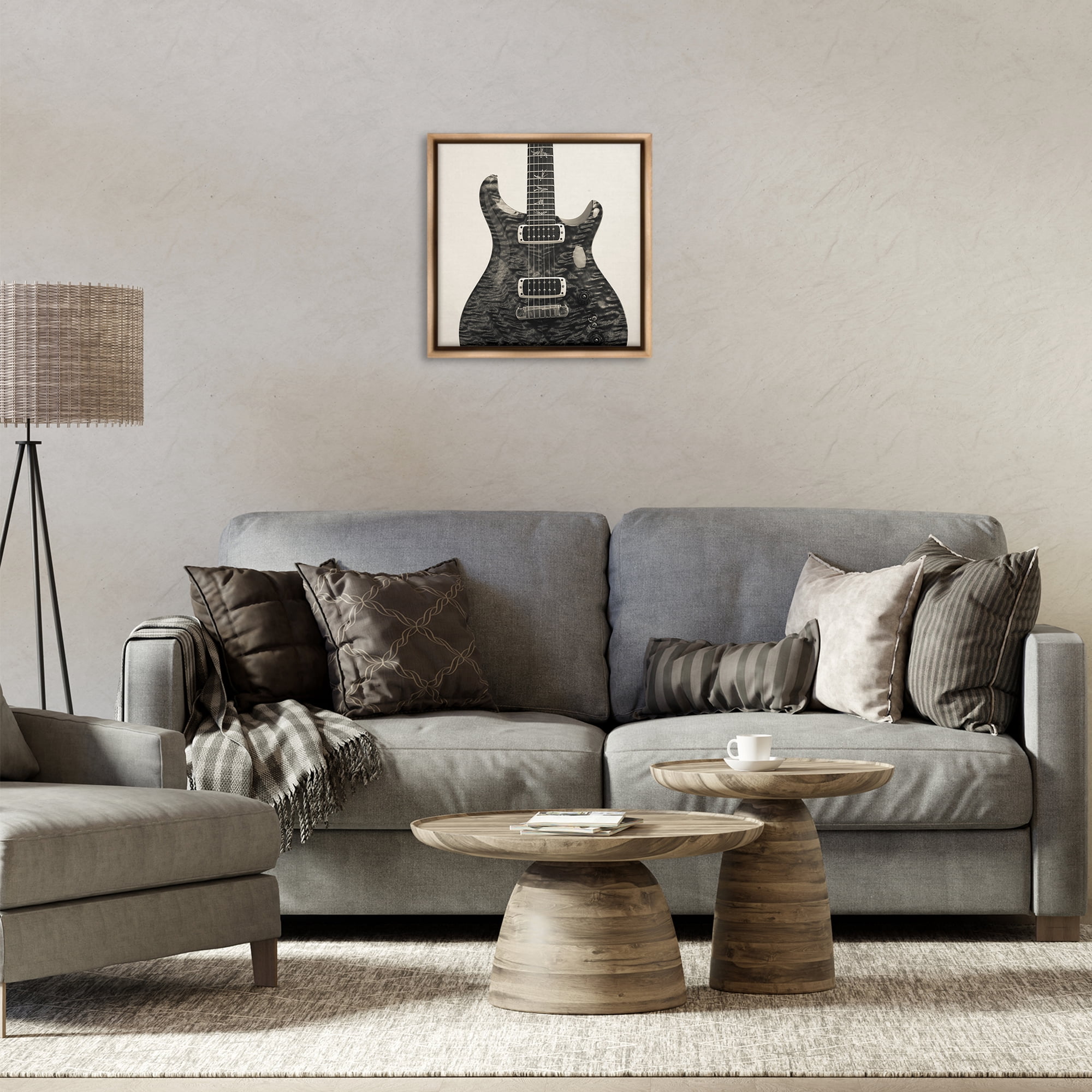 Stupell Industries Wave Patterned Guitar Entertainment Photography Brown Floater Framed Canvas Art Print Wall Art, 18 x 18