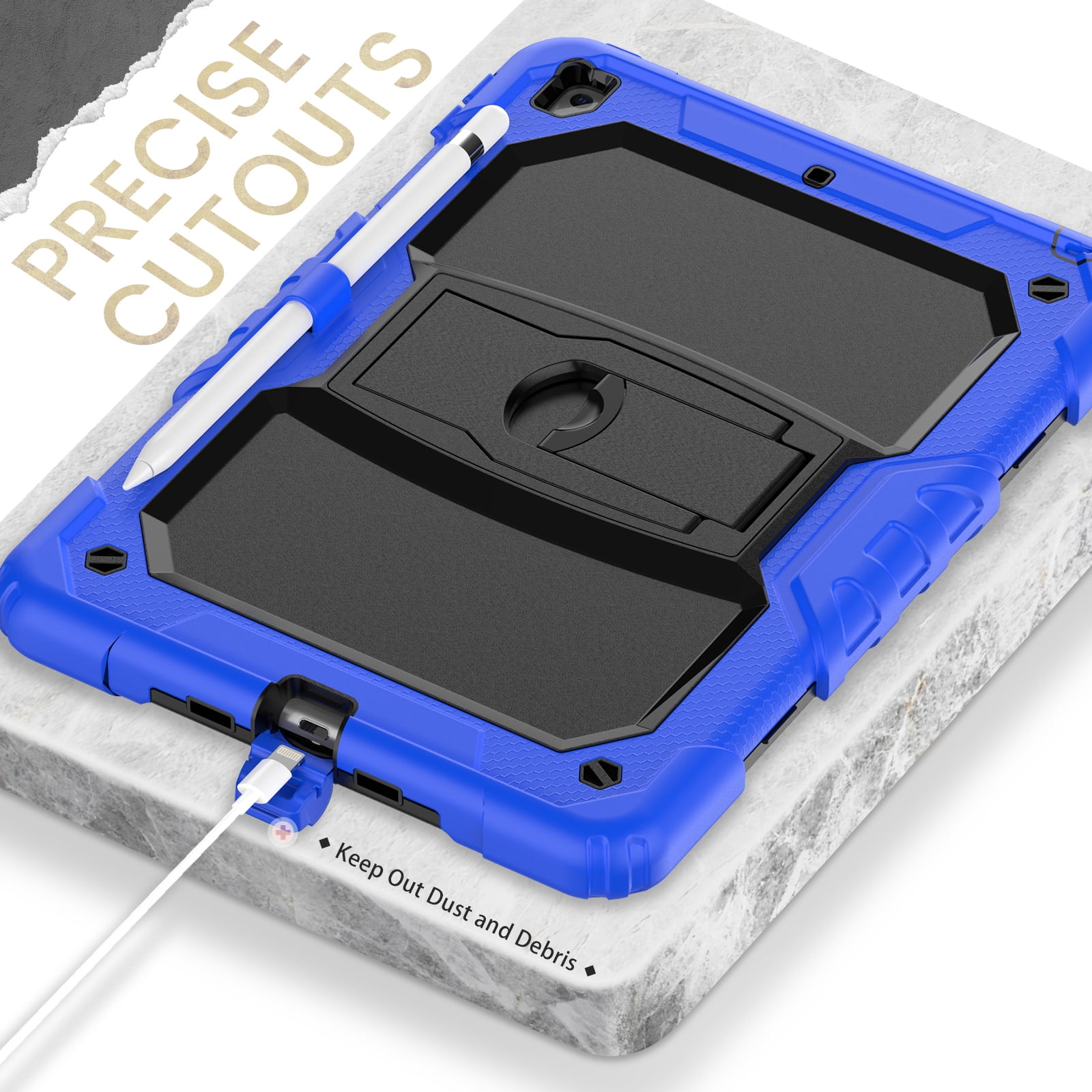 Shockproof Case for iPad Pro 10.5 2019/2017, Kids Friendly Dual Layer Shockproof Heavy Duty Rugged Hybrid Kickstand Protective Cover with Shoulder Strap & Pencil Holder, Blue