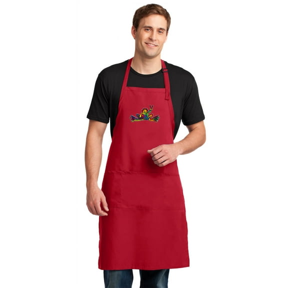 Large Peace Frogs Apron Long Length Peace Frog Apron for Men or Women with Adjustable Neck & Pockets