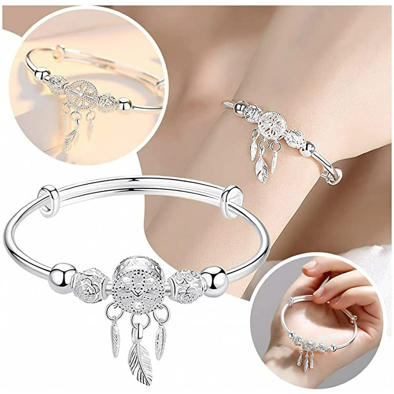 Dreamcatcher Charm Bracelet Silver Tassel Feather Charm Bracelet Bangle,  Charm Bracelet Jewelry Fashion Elegant Jewelry 