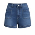 thumbnail image 6 of Miluxas Women's High Waist Patch Pocket Denim Shorts Rolled Hem Vintage Casual Slim Fit Jean Shorts Summer Y2K Vacation Going Out Streetwear Dark Blue, 6 of 7