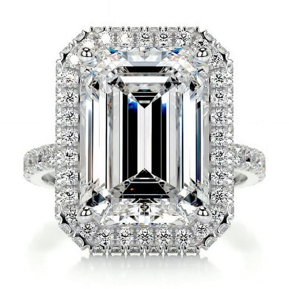 Edge Jewel 14K White Gold Plated Ring - 2 Ct Emerald Excellent Cut Diamond Ring - Gift Choice for Her - Halo Engagement Ring - Eternity Style Diamond Ring for Her - Hidden Halo Feature