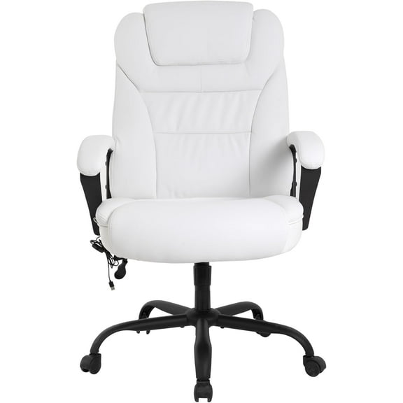 PayLessHere Big & Tall Office Chair 500lb, High Back PU Leather, Lumbar Support & Armrest - White