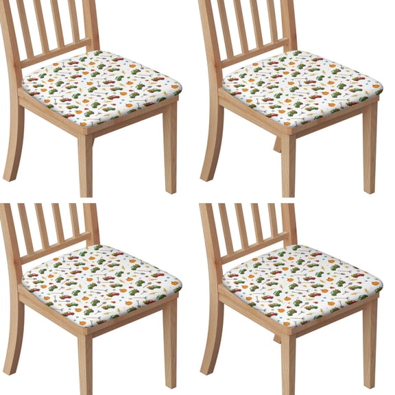 Cartoon Tractors Pumpkins White Pattern Seat Covers for Dining Room Chairs Set Of 4,Stretch Printed Washable Chair Seat Cover with Elastic Ties and Button,Removable Waterproof Couch Cushion Covers