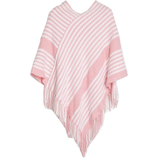 LinYooLi Poncho Cape Châle pour Femmes Surdimensionné Rayé Tricoté Pashmina avec Franges Temps Froid