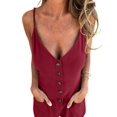 thumbnail image 3 of Women's Linen Sleeveless Pockets Overall Shorts Jumpsuit for Casual Beach Wine Red M, 3 of 9
